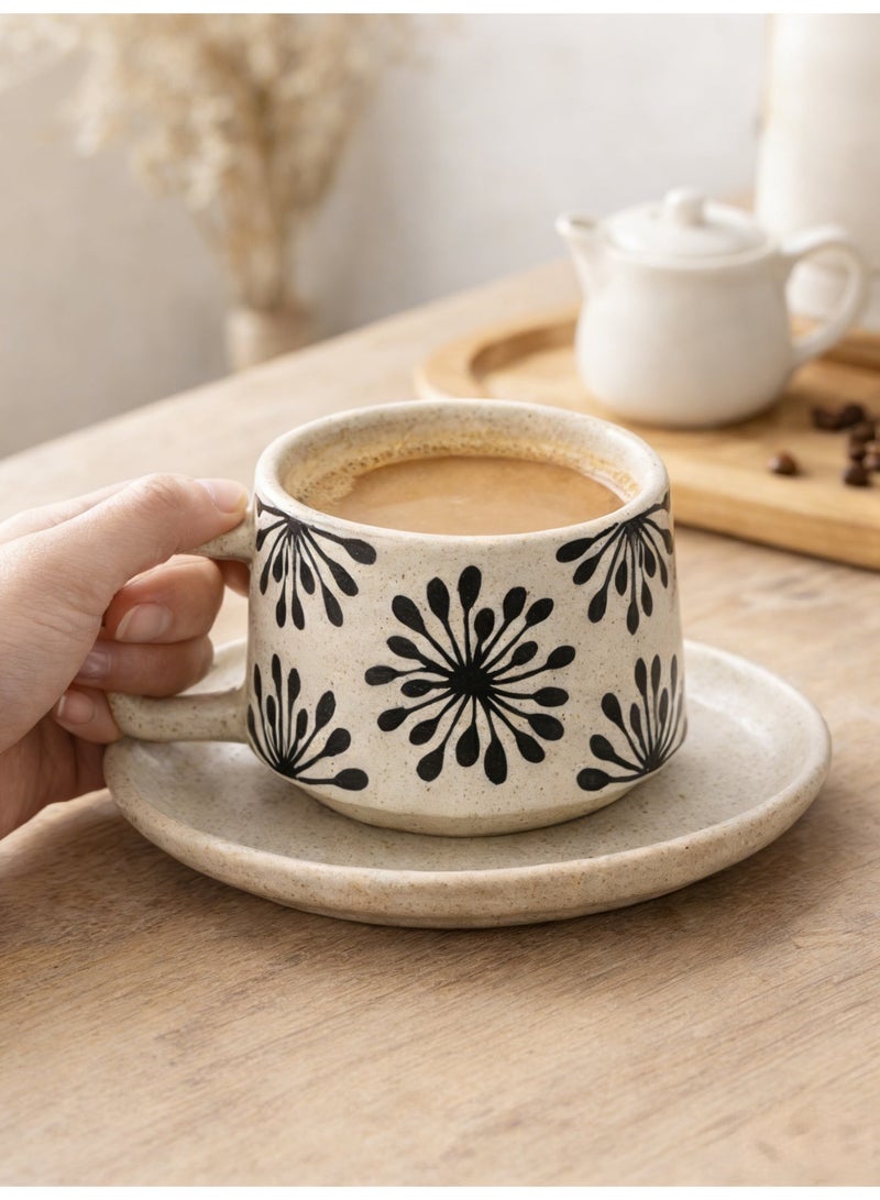 Ceramic Coffee Mug & Saucer Set 280ml Latte Tea Milk Cup Rustic Pottery Style - Image 5